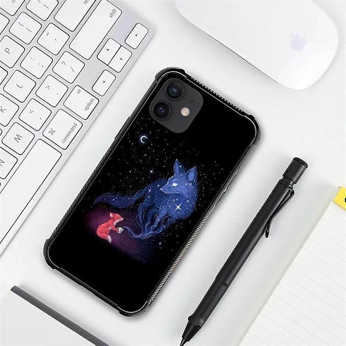for iPhone 12/12 Pro Case, Galaxy Fox Wolf Pattern Graphic Design Girl Boy Soft - Image 2