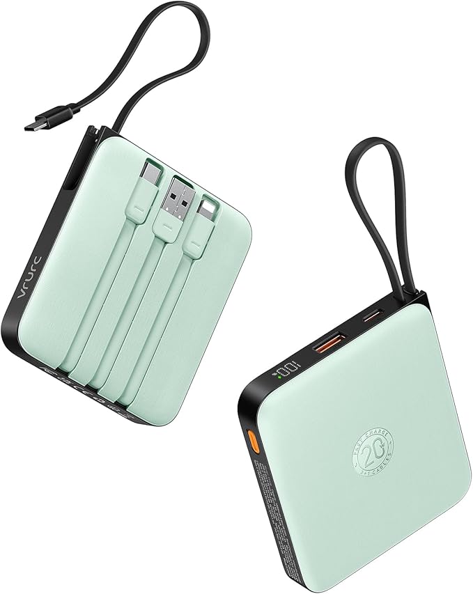 VRURC Portable Charger with Built-in Cable, 10000mAh 22.5W Fast Charging USB C by Home