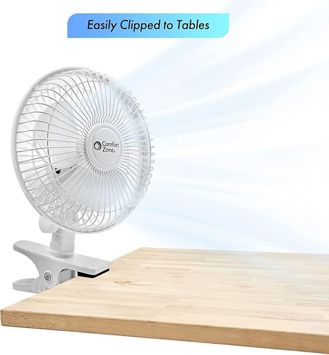 Comfort Zone 6-Inch Corded Clip-On Personal Fan – 2-Speed Quiet Desk Fan - Image 8