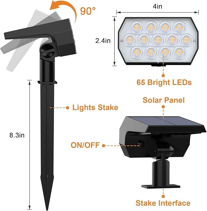 WELALO Solar Spot Lights Outdoor, 2-in-1 Solar Landscape Spotlights, Solar - Image 6