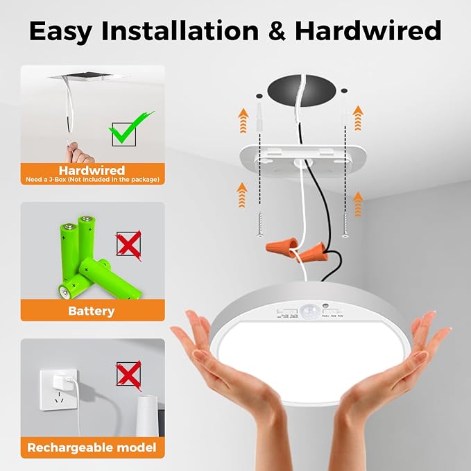 slochi Motion Sensor Light Indoor Hardwired PIR, 3000K/4000K/6500K LED Closet - Image 2