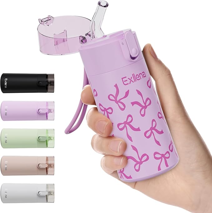 5oz Small Water Bottles with Straw, Mini Water Bottle with One-Hand Open Design by Exllena