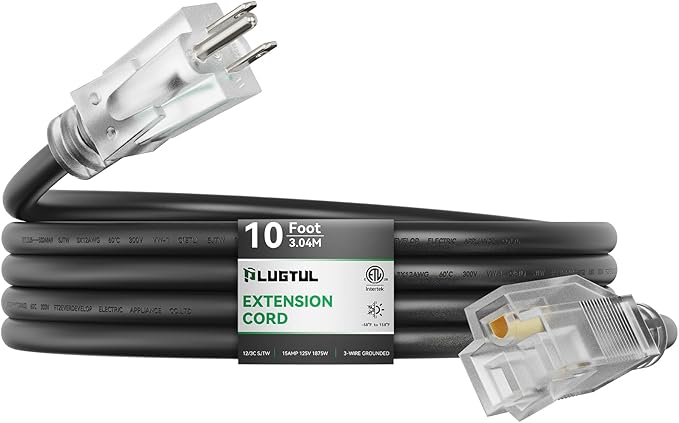 PLUGTUL Outdoor Extension Cord 10FT, 12 Gauge Extension Cord by PLUGTUL