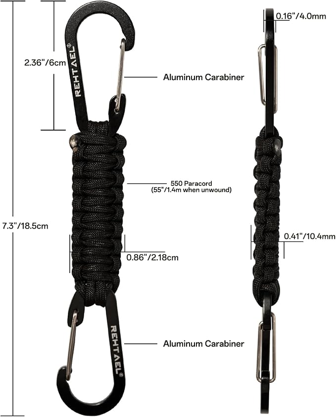Paracord Braided Carabiner Keychain Lanyard Strap, Hanger Stroller Hook w/2 - Image 2