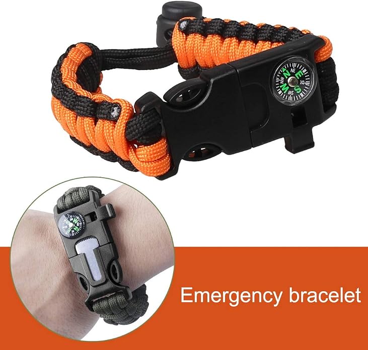 ZHIYE Survival Paracord Bracelet Flint Fire Starter Scraper Compass Wilderness - Image 6