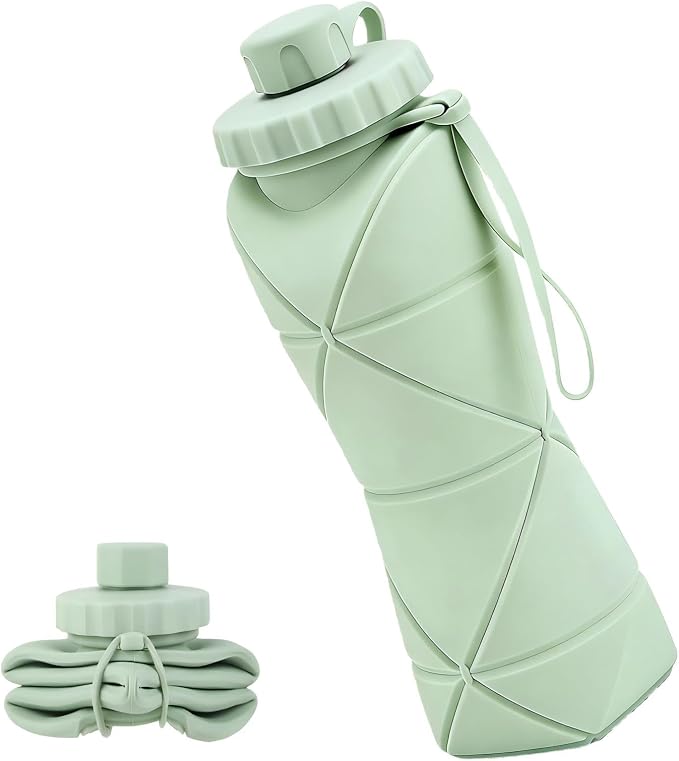 Collapsible Travel Water Bottle 20oz, Foldable Silicone Lightweight Reusable by Denavio