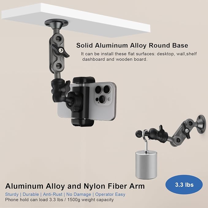 Wall Mount Phone Holder Drilling Base Heavy Duty iPhone Stand, 360° Adjustable - Image 6