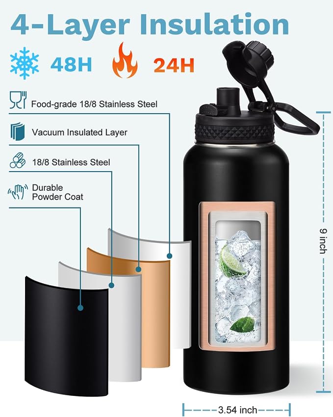 BENZZO Insulated Water Bottle 32/40/64 oz Keep Cold-48h Hot-24h, Water Bottles - Image 4