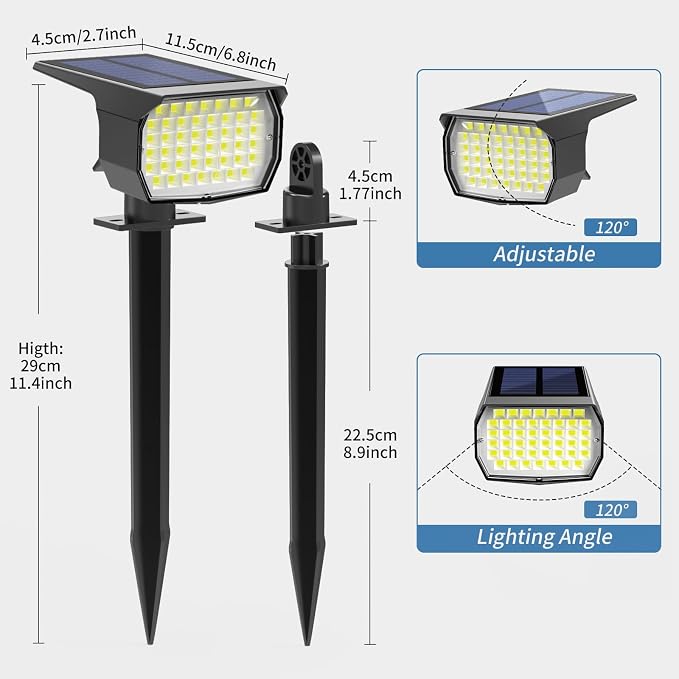 WENATY Solar Spot Lights Outdoor Waterproof IP65, 2 Pack Landscape Spotlights - Image 6