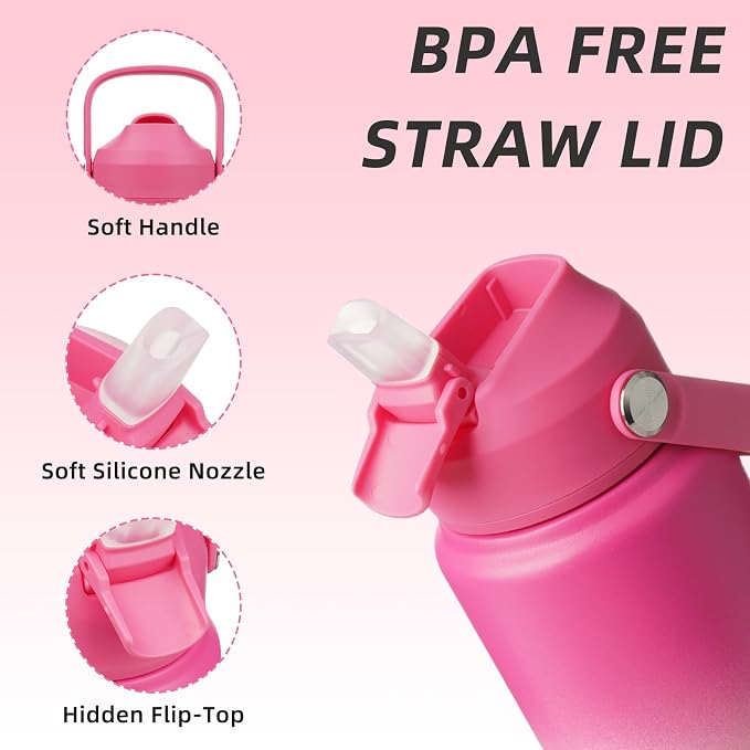 BJPKPK Water Bottle with Straw Lid, 24oz Vacuum Insulated Water Bottles - Image 2