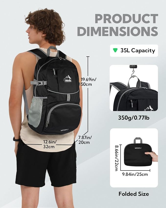 WATERFLY Hiking Packable Daypack Backpack: 35L Ultra Lightweight Day Pack - Image 3
