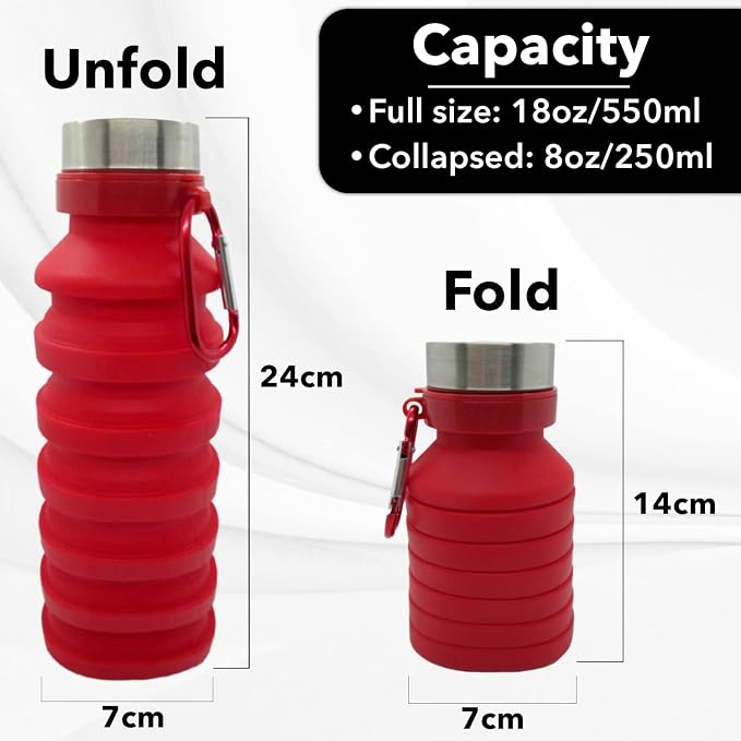 Gadgetime USA Collapsible Water Bottle Reusable, BPA Free, Foldable Portable & - Image 4