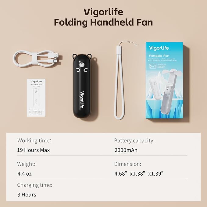 Mini Handheld Fan, USB Rechargeable 3 IN 1 Personal Cooler Fans - Image 9