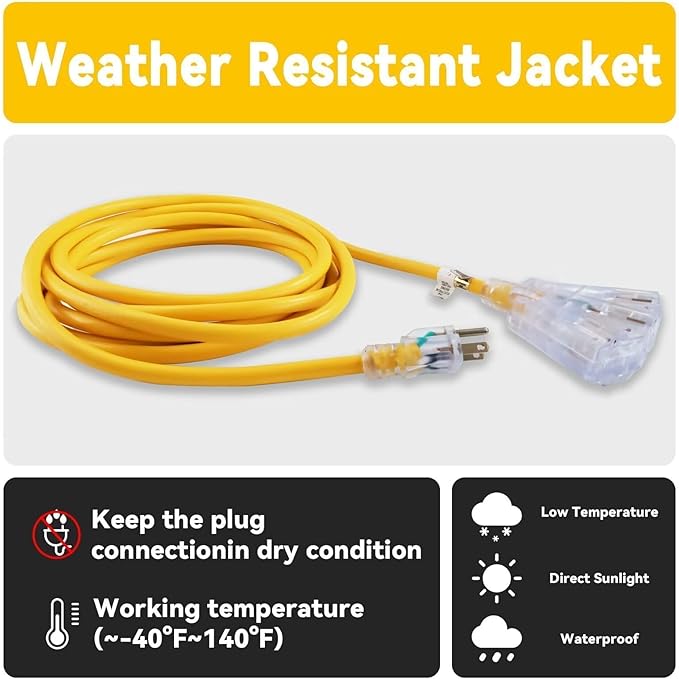 EP 6 Ft 12 Gauge Heavy Duty Extension Cord, 15A 125V 1875W, 3 Outlet - Image 5