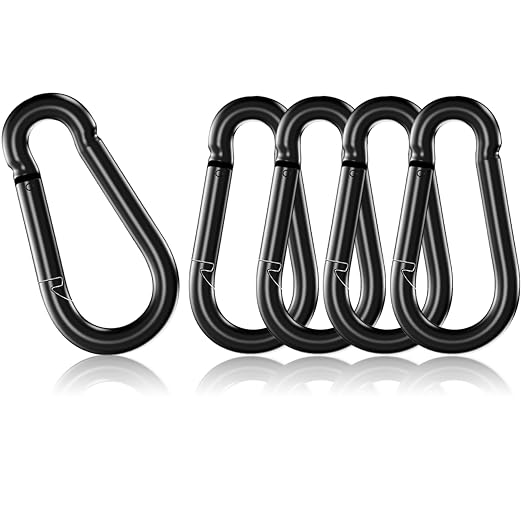 5 Pack 4.7" Heavy Duty Carabiner Clips, M12 Black Galvanized Steel Spring Snap by SEUNGCH