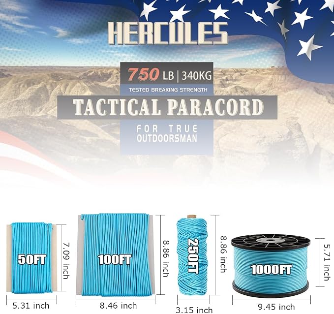 HERCULES 750lb Paracord 4mm 11 Strands Tactical Parachute Cord, Outdoor Gear - Image 2