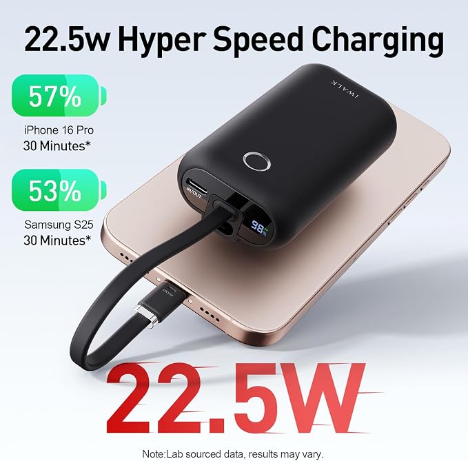iWALK Mini Portable Charger 10, 22.5W USB-C Fast Charging Power Bank - Image 4