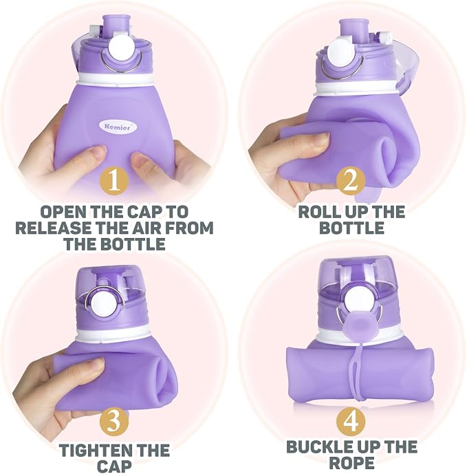Kemier Collapsible Silicone Water Bottles-750ML, Medical Grade, BPA Free Travel - Image 7