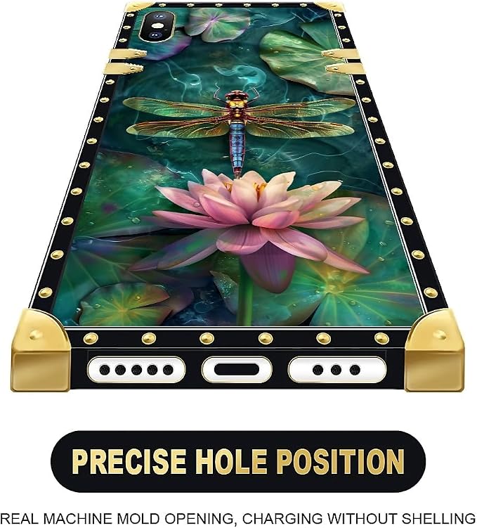 Compatible with iPhone XR Case, Colourful Dragonfly Pink Lily Pads Luxury - Image 5