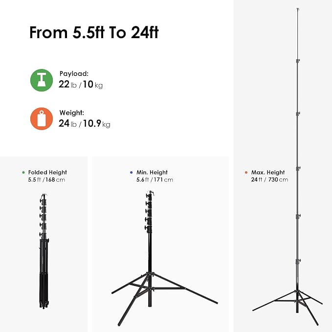 RAUBAY 24' Tall Tripod Stand, Extreme Tall Heavy Duty Sports Camera Video Tripod - Image 3