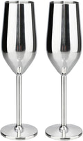 TJ Unbreakable 8 Oz Stainless Steel Champagne Flutes- Silver Champagne Glasses by TJ