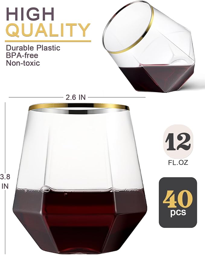 Maaacute 40 Pcak Plastic Stemless Wine cocktail Whiskey Champagne Glasses - Image 6