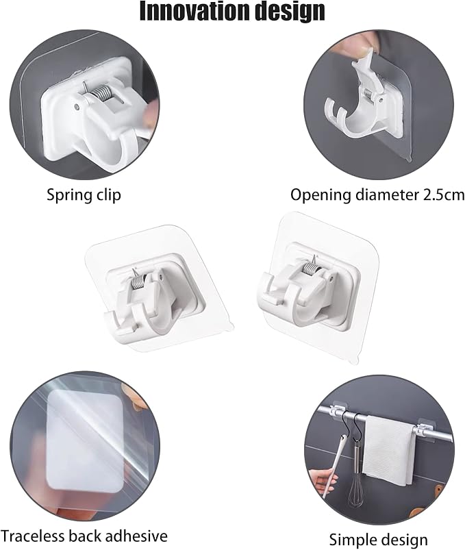 Self Adhesive Curtain Rod Holder, Universal No Drilling Hanging Pole Support - Image 3