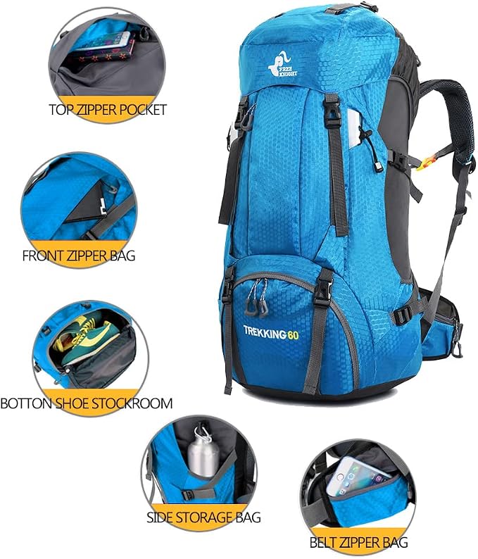 Bseash 60L Waterproof Hiking Camping Backpack - Image 3