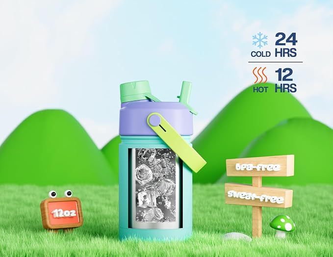 POWCAN 2 Pack 12 oz Kids Insulated Water Bottle - Image 3