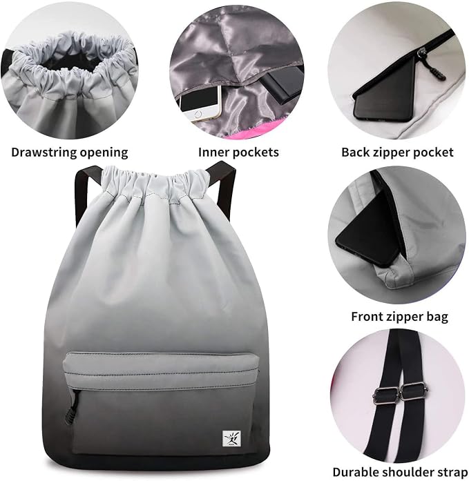 Waterproof Drawstring Bag, Gym Bag Sackpack Sports Beach Backpack - Image 3