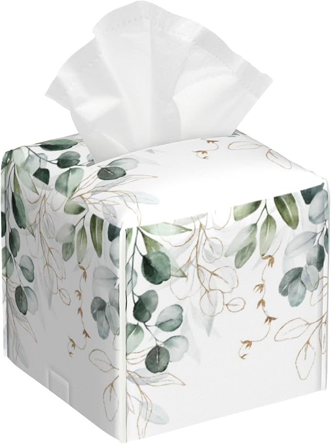Tissue Box Cover Square, Eucalyptus Leaves Leaf Tissue Box Holder Waterproof by Unknown