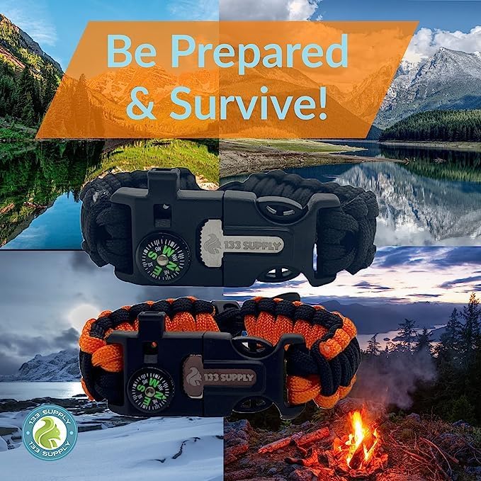 Paracord Bracelet Compass Hiking Survival Kit Emergency Whistle Fire Starter - Image 9