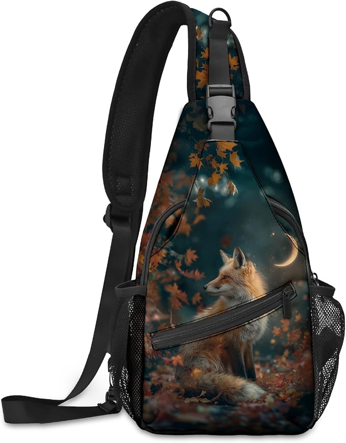 FyLybois Fox Print Sling Bag for Women Lightweight Crossbody Backpack Casual by FyLybois