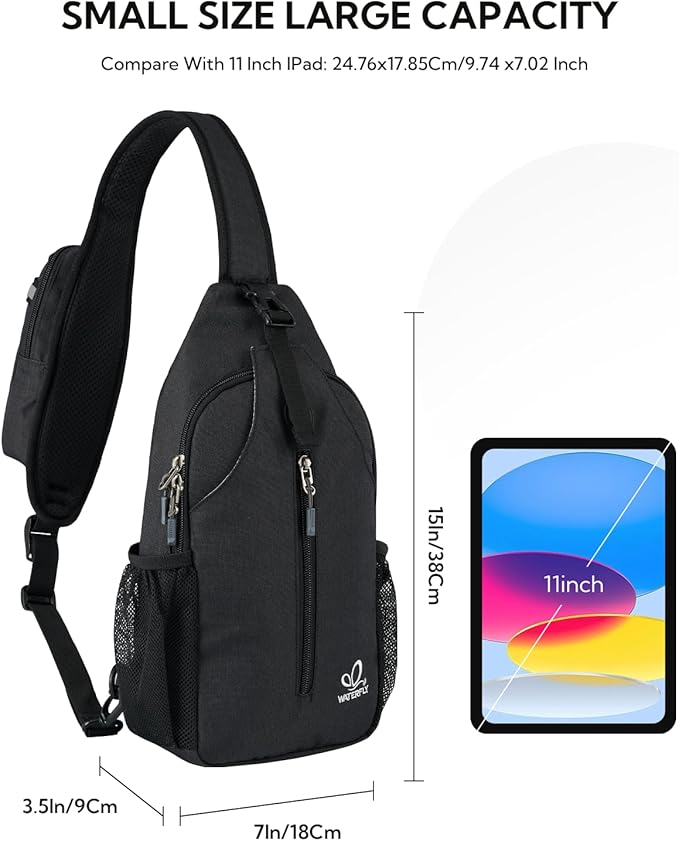 WATERFLY RFID Crossbody Sling Backpack Sling Bag Travel Hiking Chest Bag Daypack - Image 2