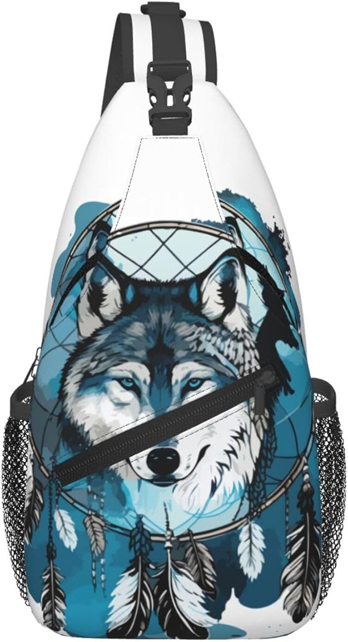 Native Wolf And Deam Catcher Sling Bag by Unknown