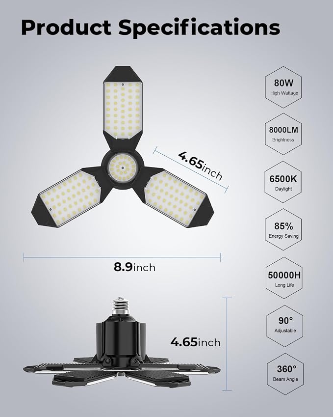 toberich LED Garage Light Bulbs 4 Pack, 8000LM Shop Lights - Image 6