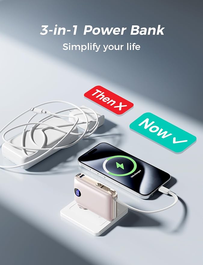 Portable Charger with Built-in Cables & Wall Plug, 10000mAh Power Bank - Image 2