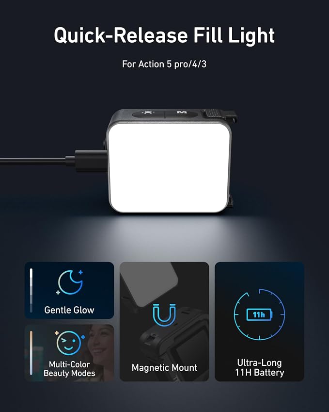 TELESIN Vlogging Light Mini LED Action Camera Video Light Magnetic Photography - Image 2