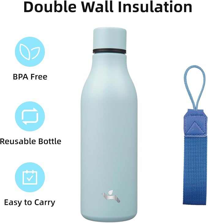 Insulated Water Bottle with Strap, 18 oz Double Wall Stainless Steel Vacuum - Image 3