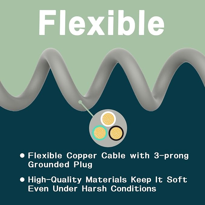 Indoor Outdoor Extension Cord 15 FT, 16/3 SJTW Weatherproof Grey Electrical - Image 4