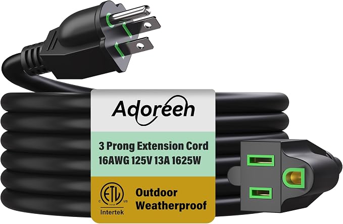 Adoreen Outdoor Power Extension Cord 30 Ft, 3 Prong 16 AWG Grounded Wire Heavy by Adoreen