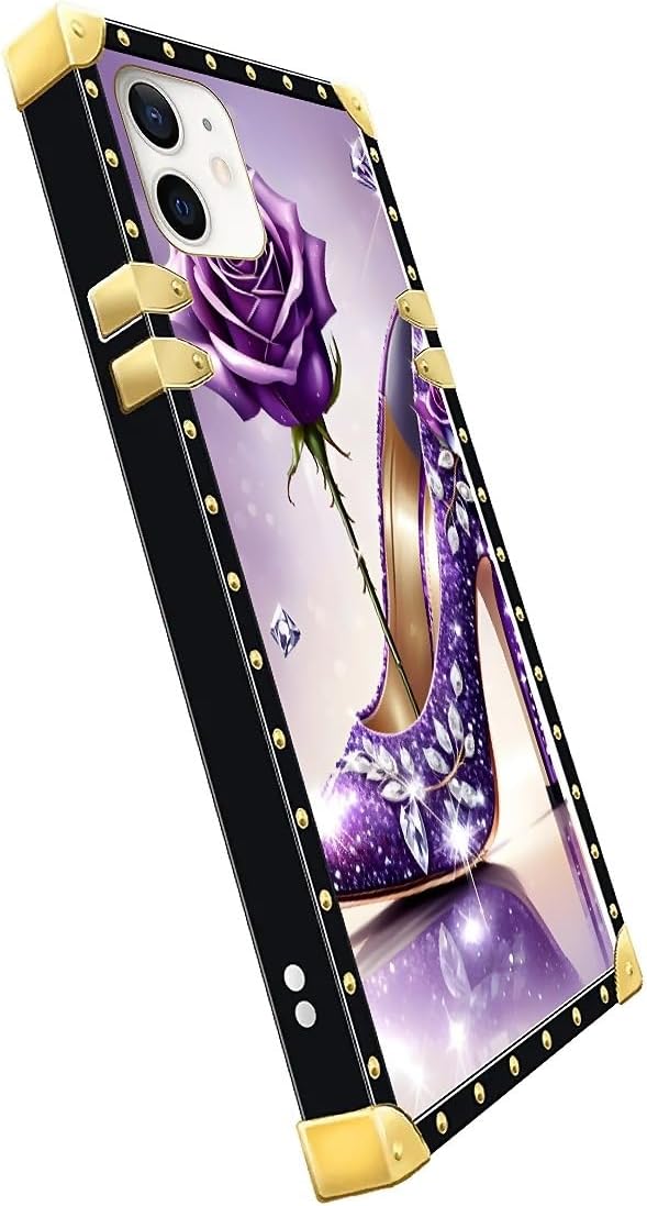 Compatible with iPhone 11 Case, High Heeled Purple Diamond Rose Luxury Golden - Image 4