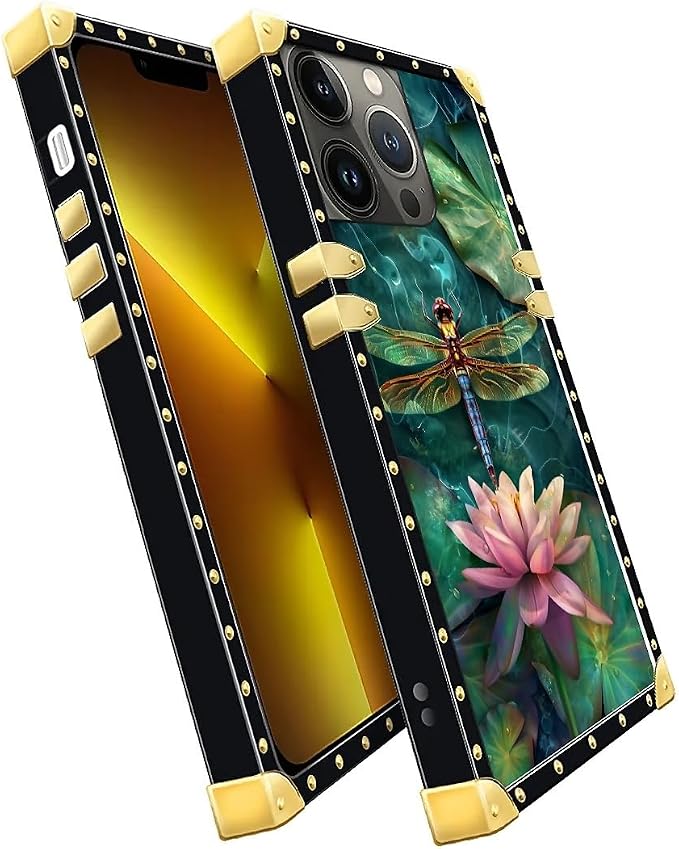 Compatible with iPhone 13 Pro Case, Colourful Dragonfly Pink Lily Pads Luxury - Image 3