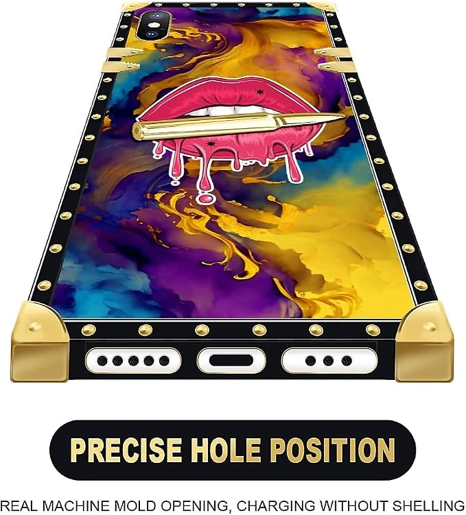 Compatible with iPhone Xs Max Case, Cool Corlorful Lip Marble Luxury Golden - Image 5