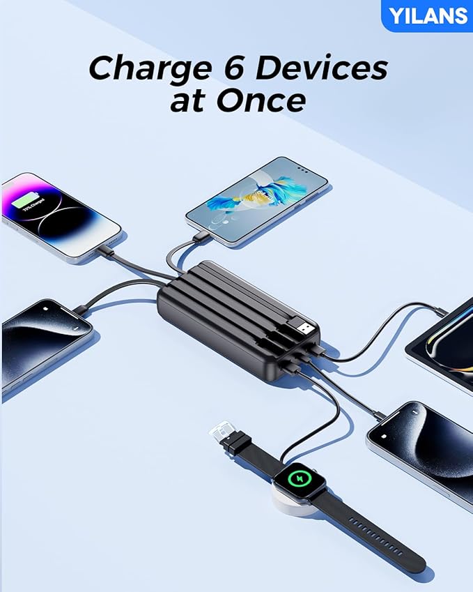 Portable Charger, 50000mAh Power Bank Built-in Cable, 22.5W PD USB C In & Out - Image 3