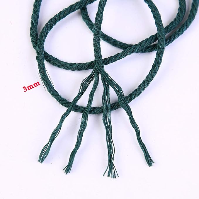 Dark Green Macrame Cord 3mm x 109Yards, Colored Cotton Rope Craft Cord Colorful - Image 3