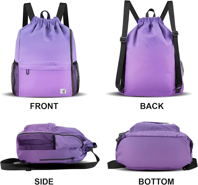 Drawstring Backpack with Mesh Pockets String Gym Bag Sackpack Sandproof Water - Image 6