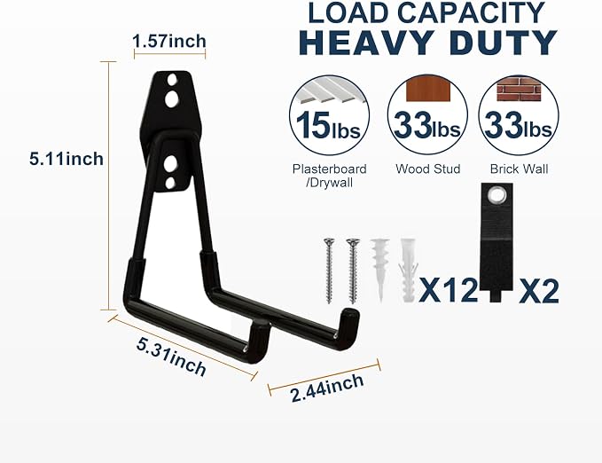 Garage Hooks Heavy Duty, 6 Pack Medium Square Steel Garage Storage Hooks - Image 2