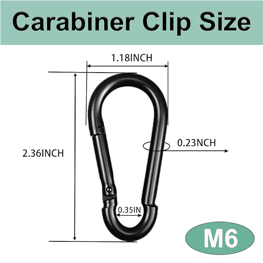 Black Carabiner, Heavy Duty Galvanized Steel Spring Snap Hook Carabiner Clips - Image 2