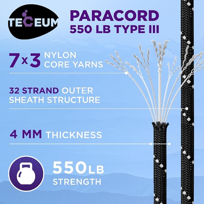 TECEUM Reflective Paracord Rope 1000 – 1000ft/200ft/100ft/50ft – 40+ Colors – - Image 3